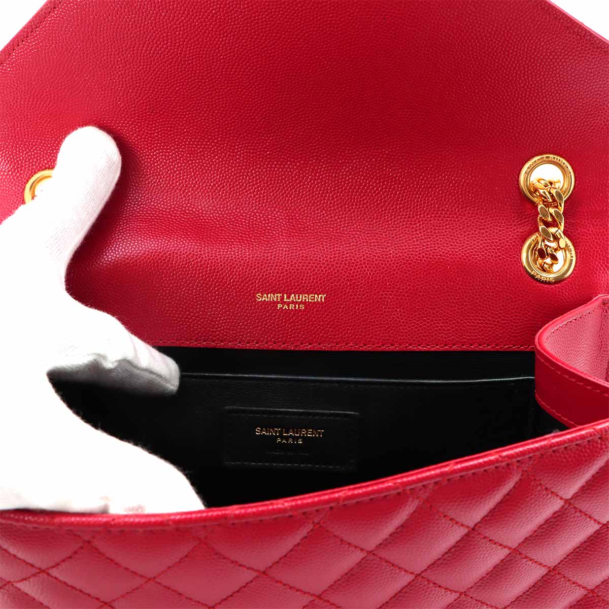 Envelope Medium Chain Shoulder Bag Leather Red 487206