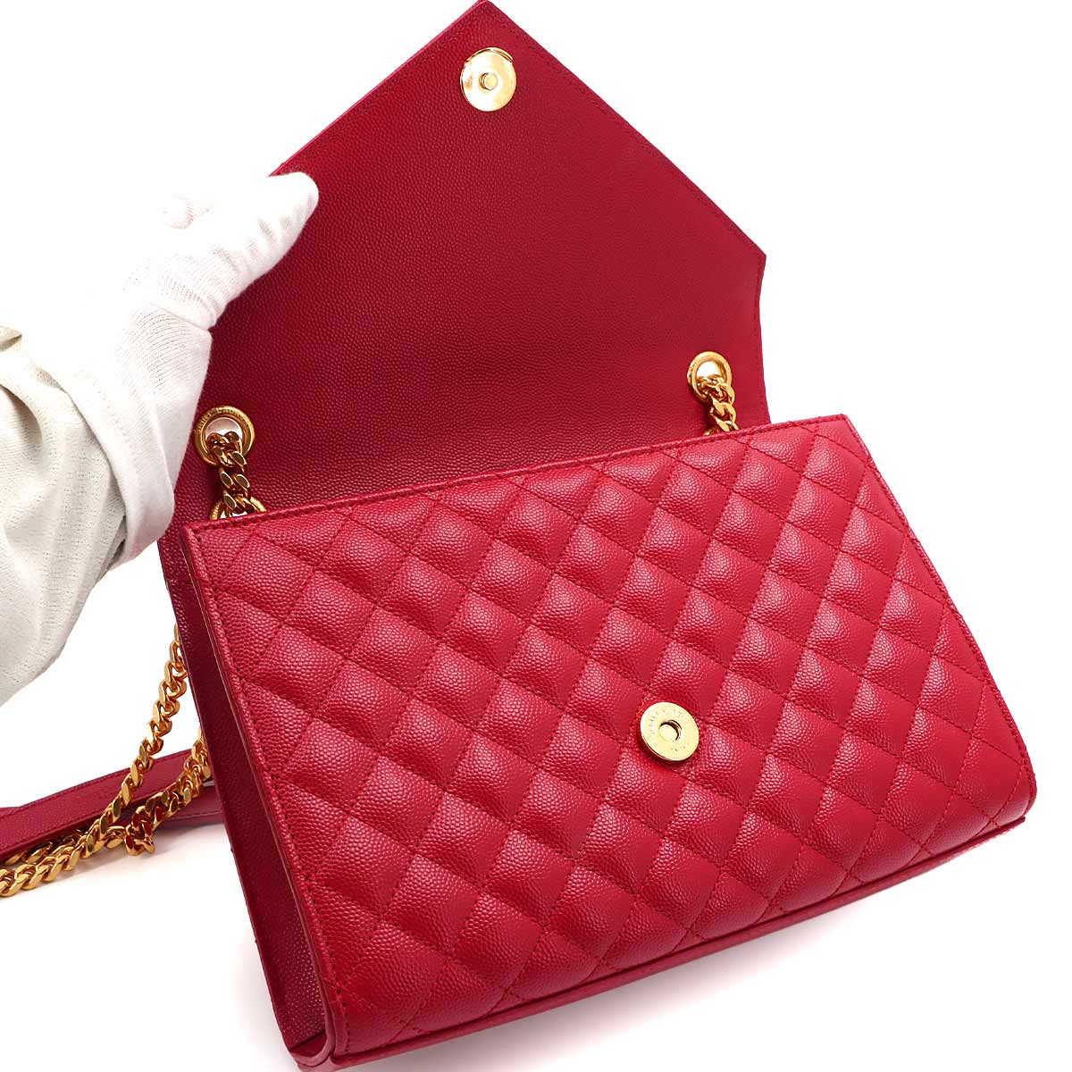 Envelope Medium Chain Shoulder Bag Leather Red 487206
