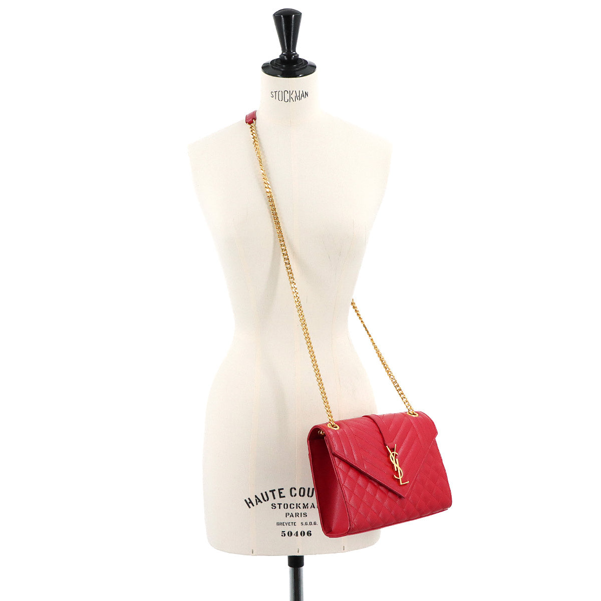 Envelope Medium Chain Shoulder Bag Leather Red 487206