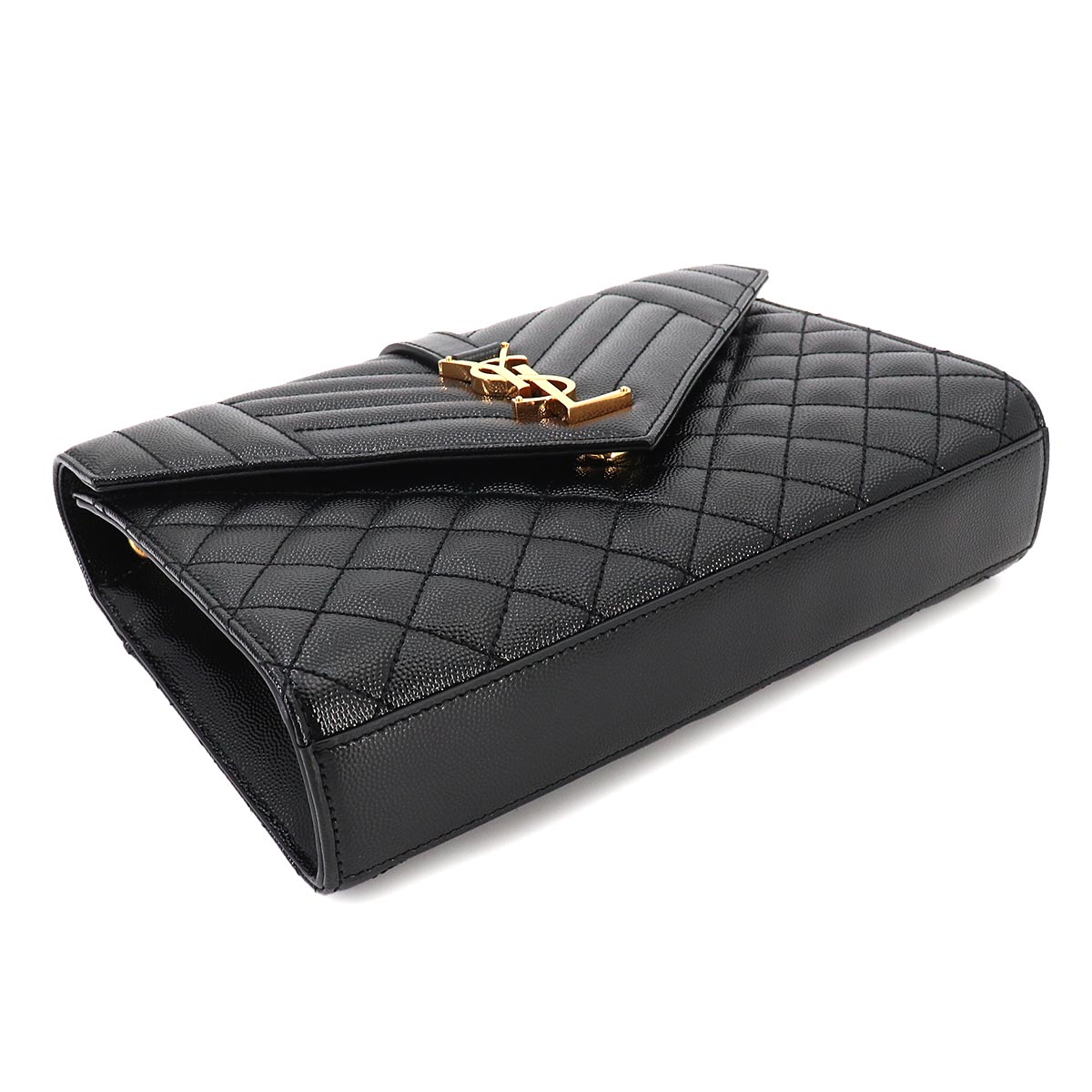 Envelope Medium Chain Shoulder Bag Leather Black 600185