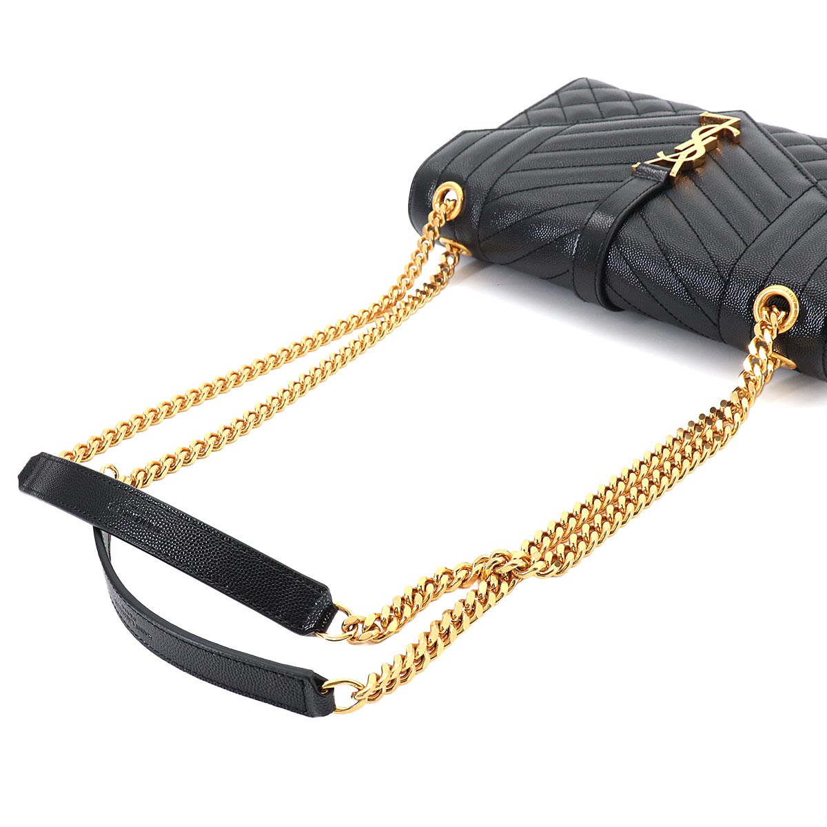 Envelope Medium Chain Shoulder Bag Leather Black 600185