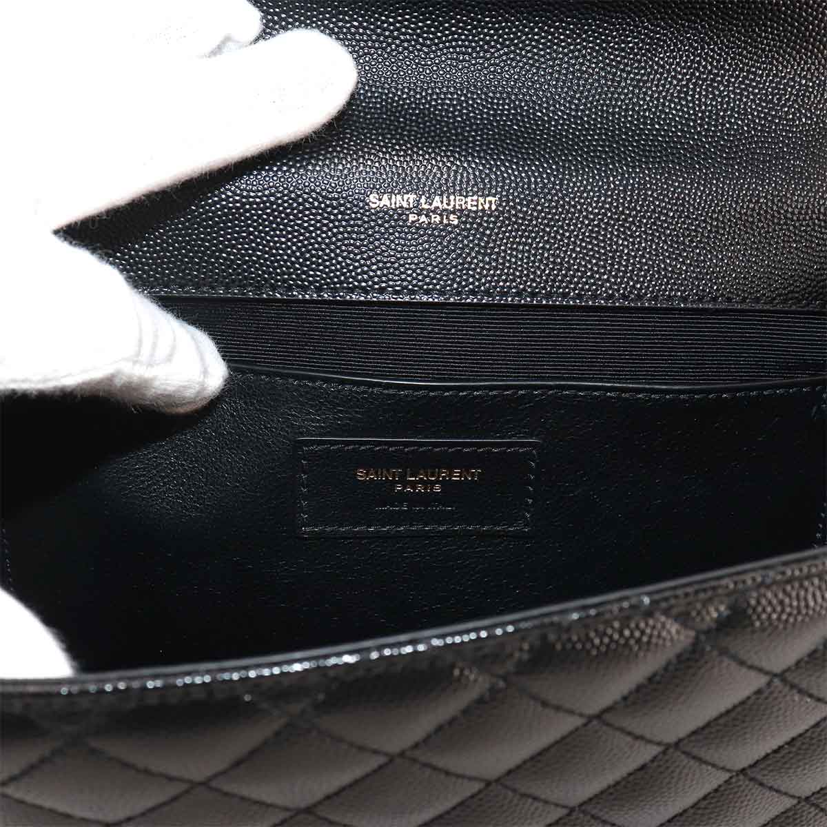 Envelope Medium Chain Shoulder Bag Leather Black 600185