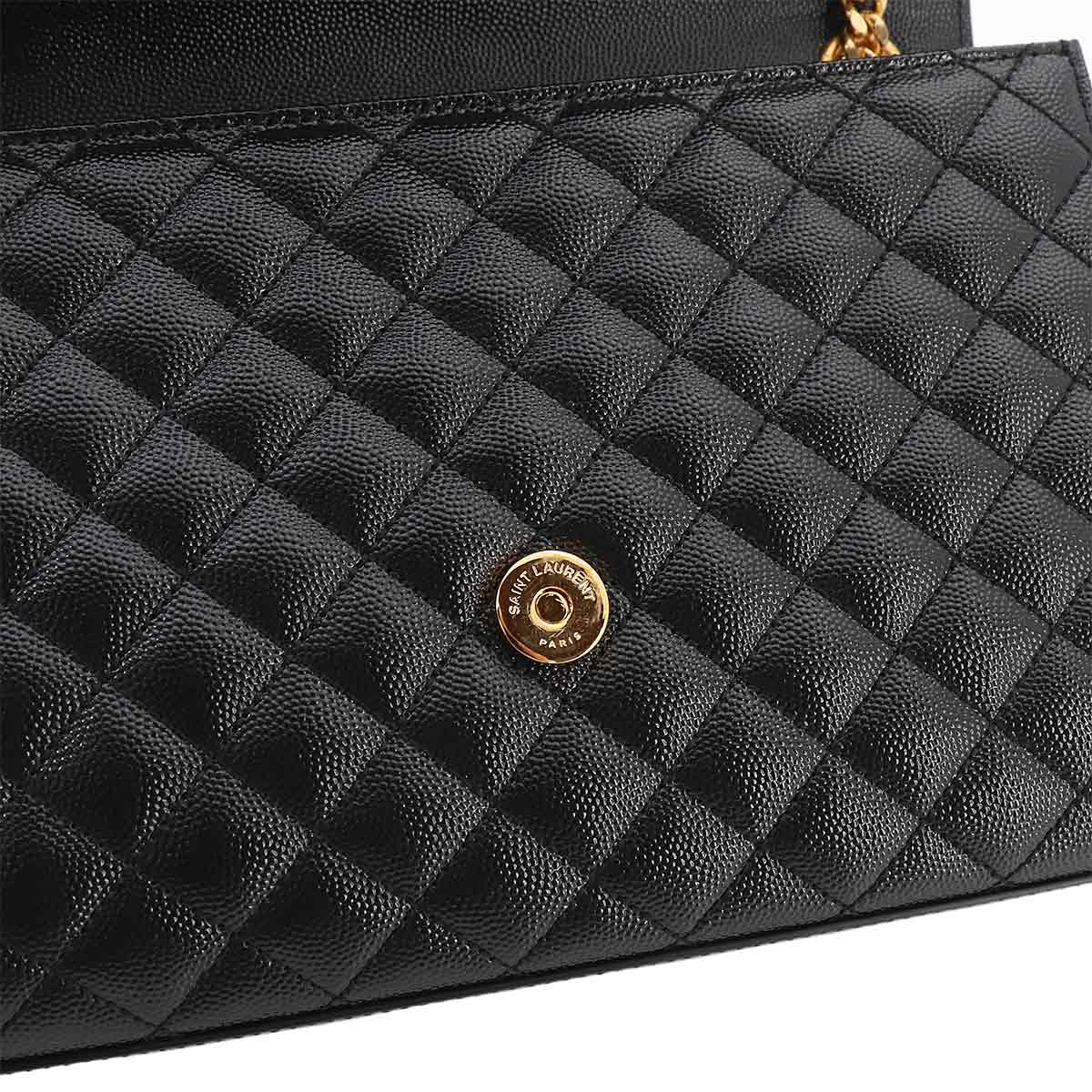 Envelope Medium Chain Shoulder Bag Leather Black 600185