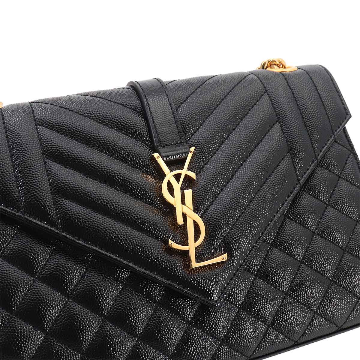 Envelope Medium Chain Shoulder Bag Leather Black 600185
