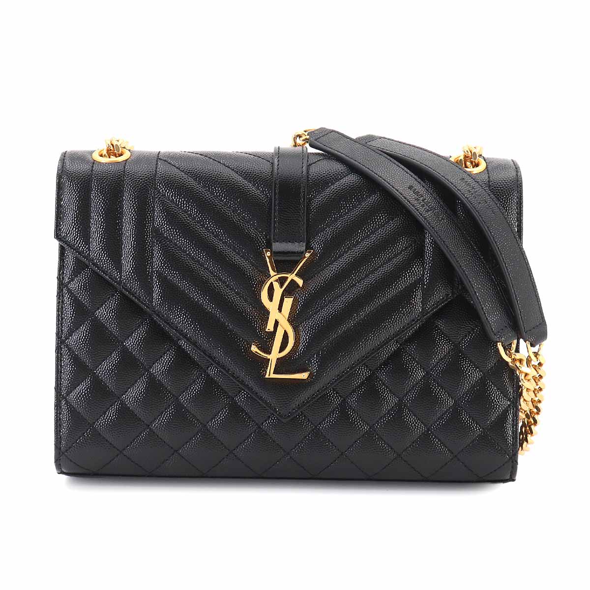 Envelope Medium Chain Shoulder Bag Leather Black 600185