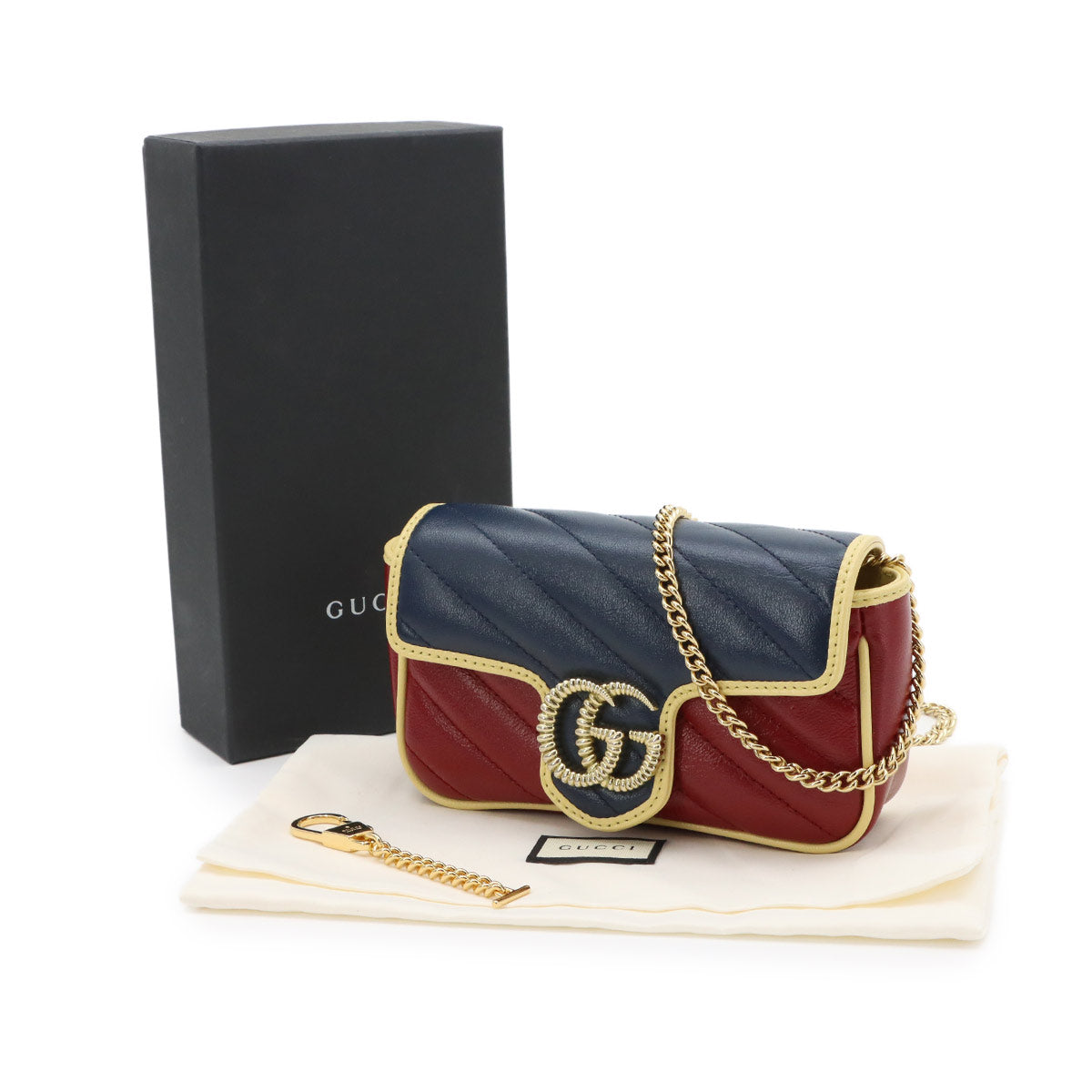 Super Mini Chain Shoulder Bag Leather Red Navy 574969 Purse