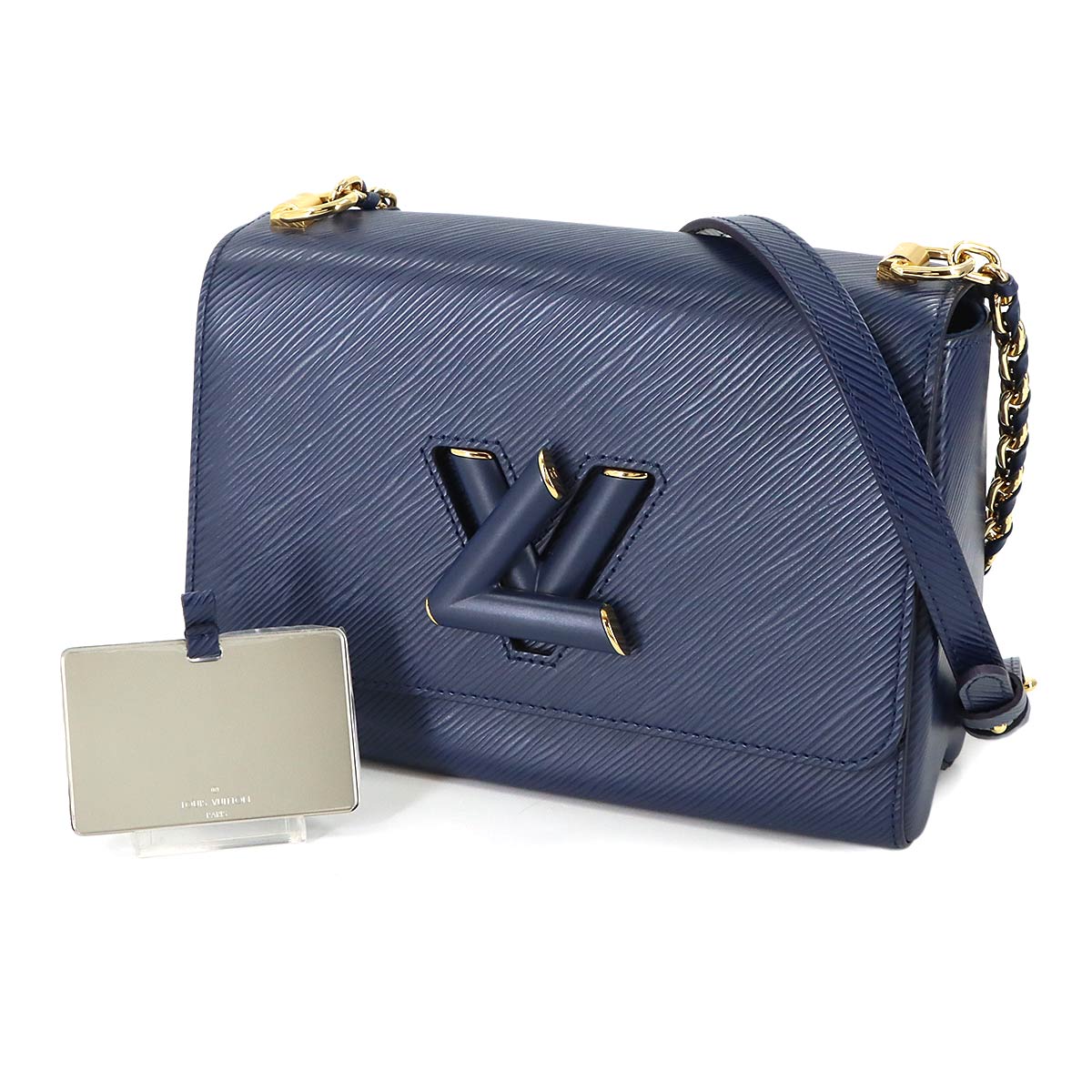 Epi Twist MM Chain Shoulder Bag Leather Navy Purse