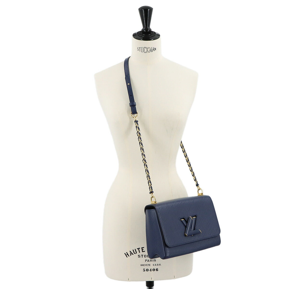 Epi Twist MM Chain Shoulder Bag Leather Navy Purse