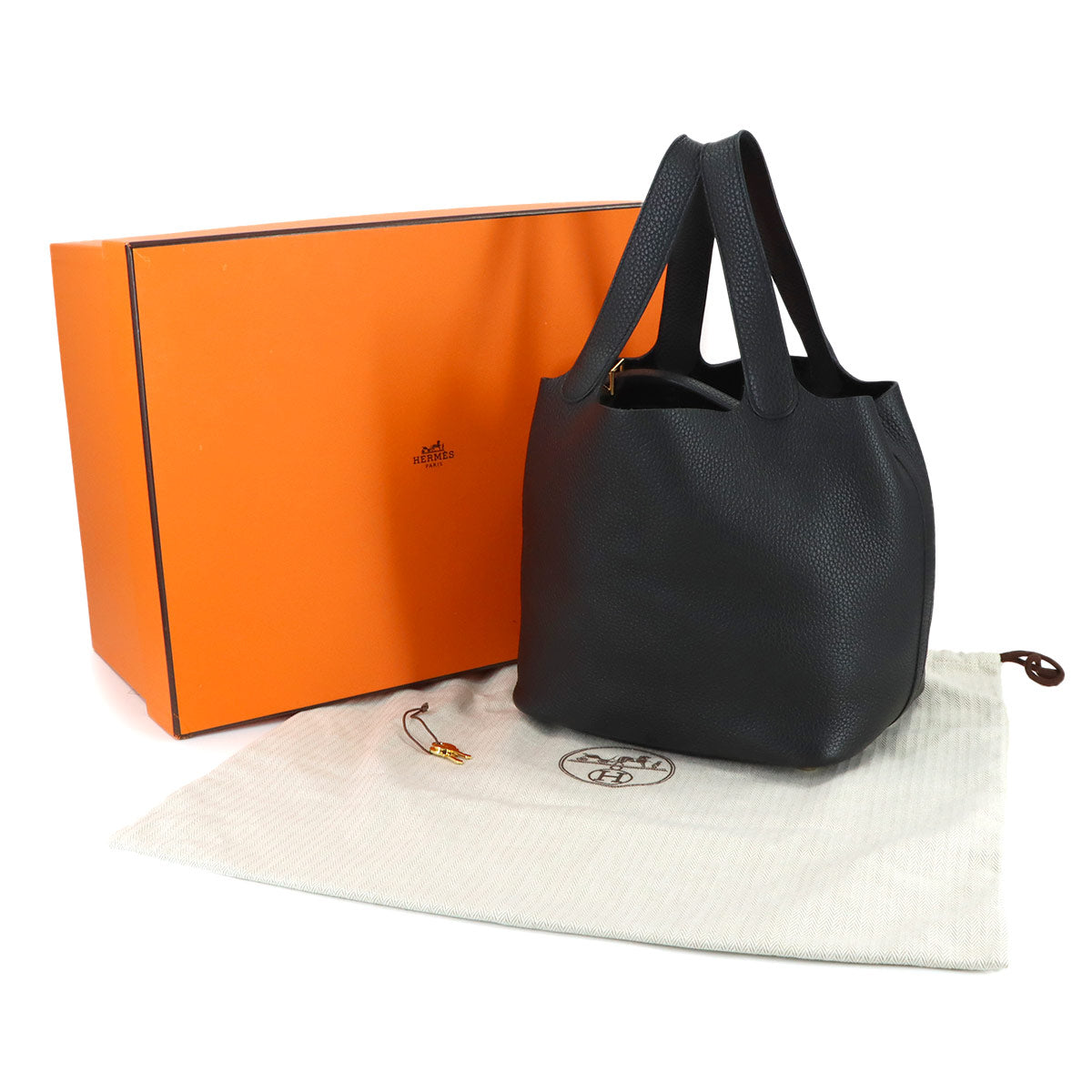 Picotin Lock MM Hand Bag Taurillon Clemence Black Purse