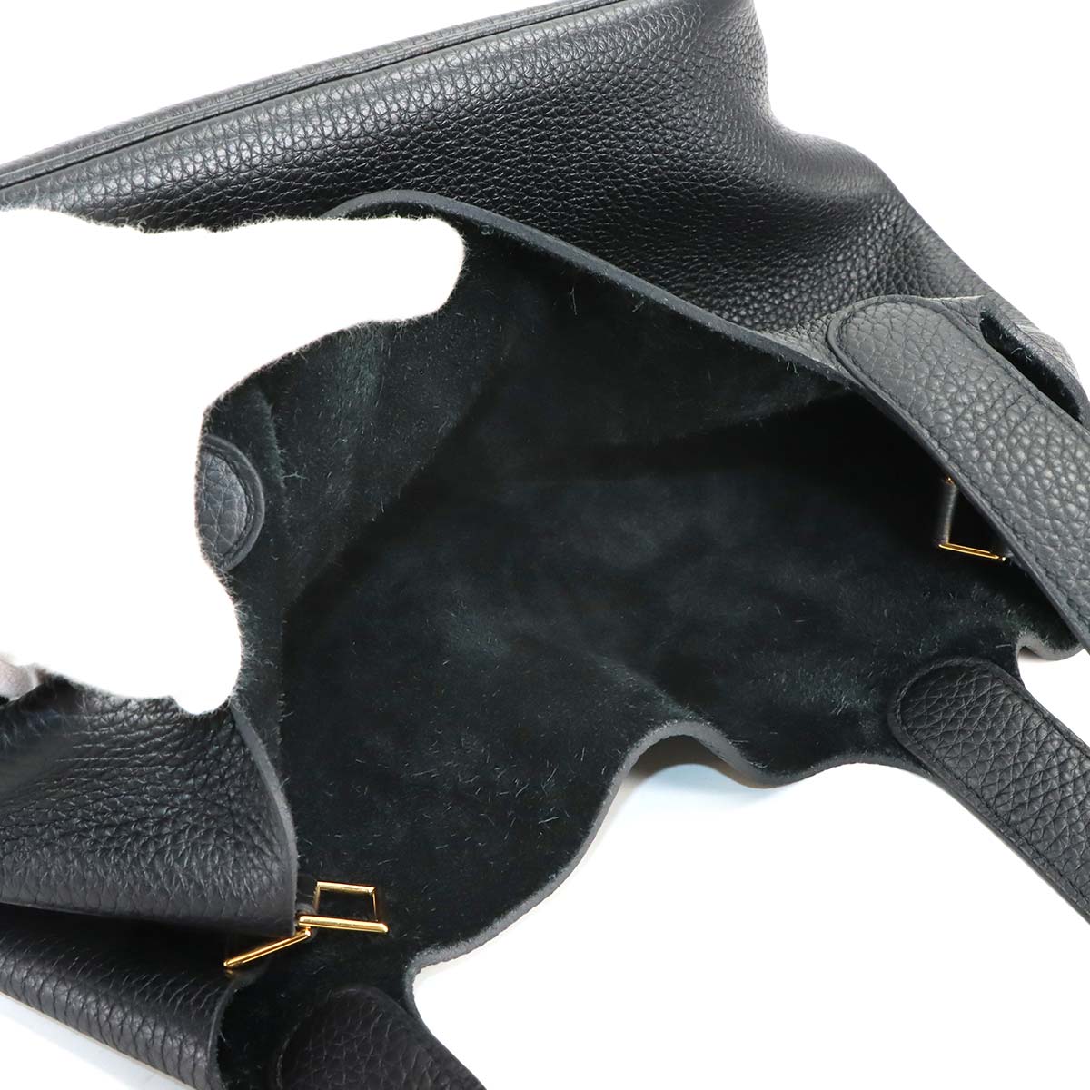 Picotin Lock MM Hand Bag Taurillon Clemence Black Purse