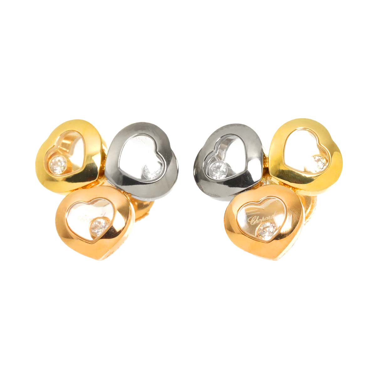 Happy Diamond Heart Earrings Pierced 18K PG YG WG 750