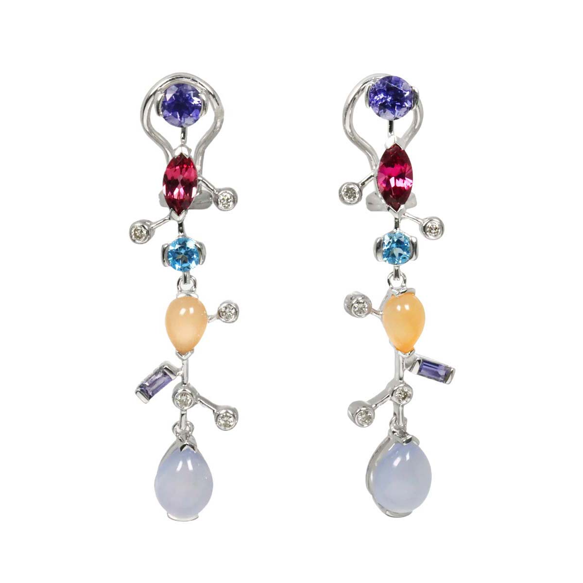 Diamond 0.12ct/0.12ct Multi Stone Earrings Clip-on 18K K18 WG 750