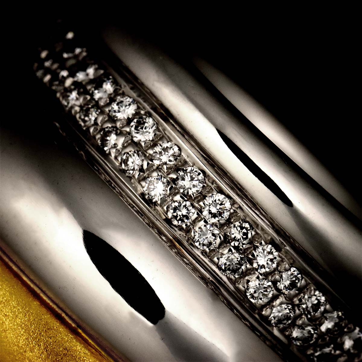 Tubolare Diamond Ring 18K White Yellow Gold 750 Size5.25(US)