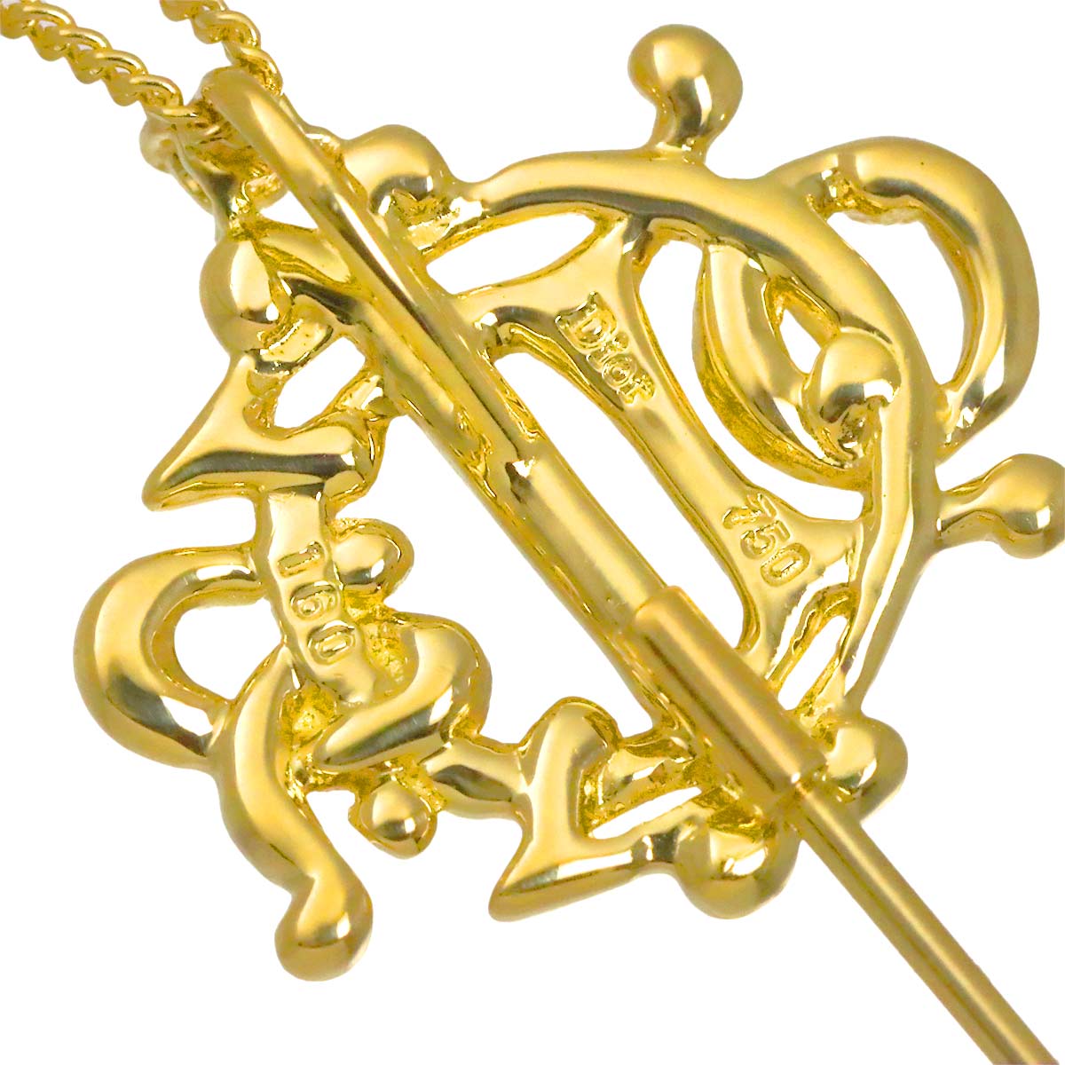 Logo Diamond Necklace Brooch 18K Yellow Gold 750