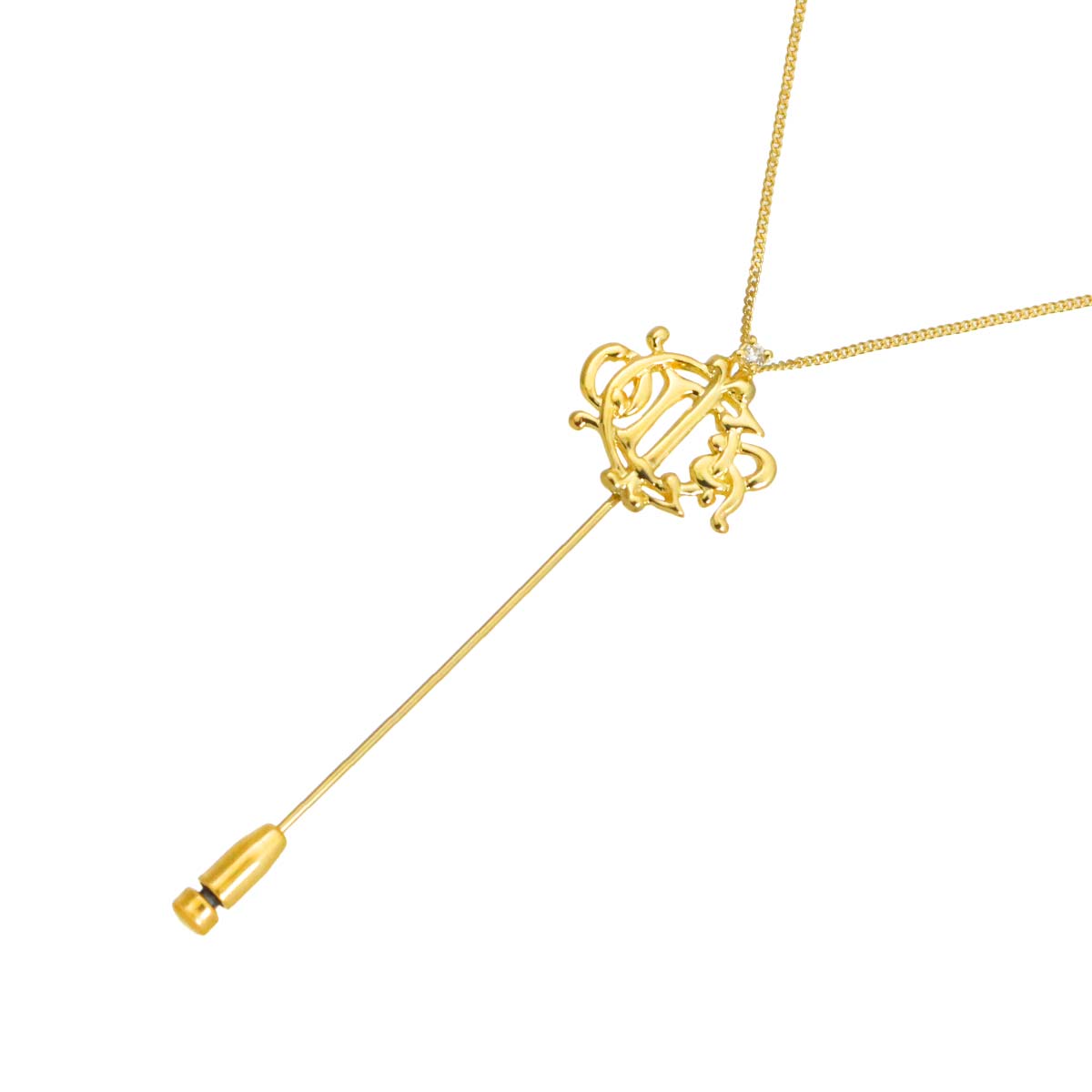 Logo Diamond Necklace Brooch 18K Yellow Gold 750