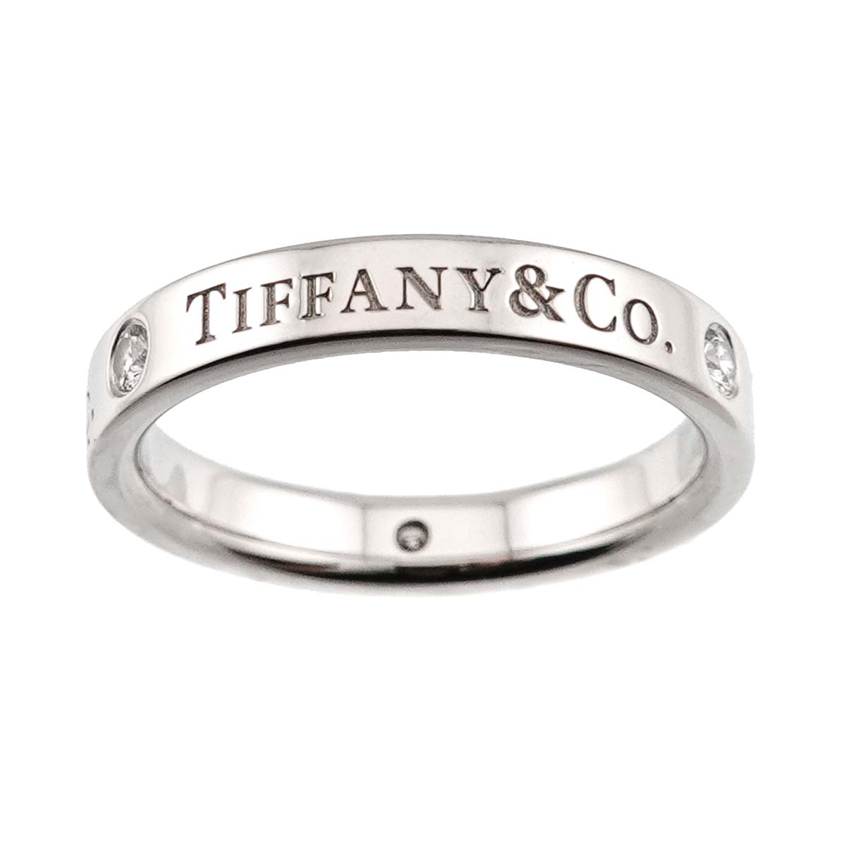 Logo Flat Band Ring Diamond 3P Platinum Size4-4.5(US)