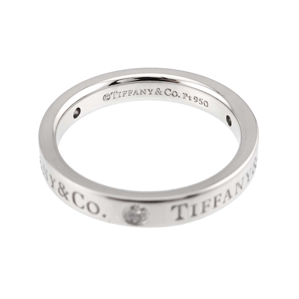 Logo Flat Band Ring Diamond 3P Platinum Size4-4.5(US)