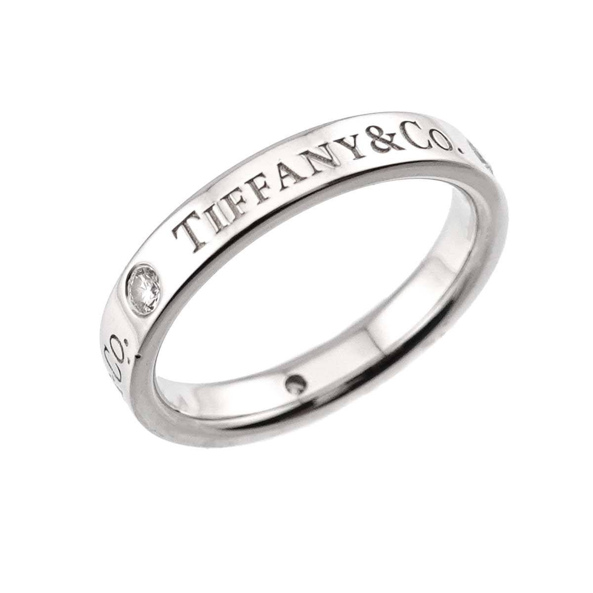 Logo Flat Band Ring Diamond 3P Platinum Size4-4.5(US)