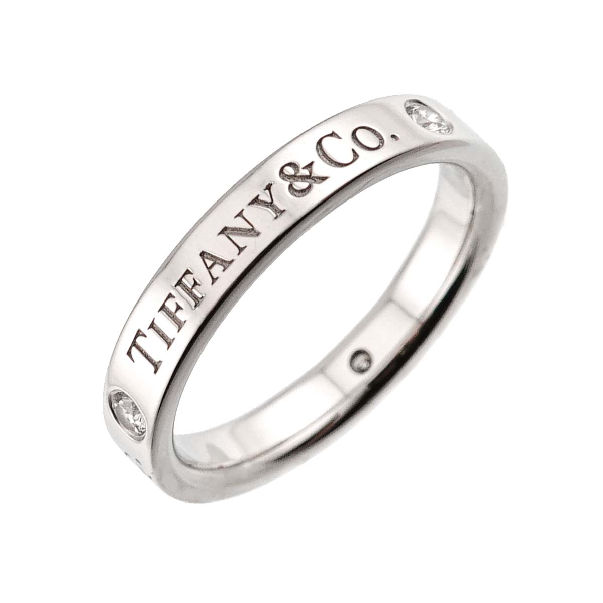 Logo Flat Band Ring Diamond 3P Platinum Size4-4.5(US)