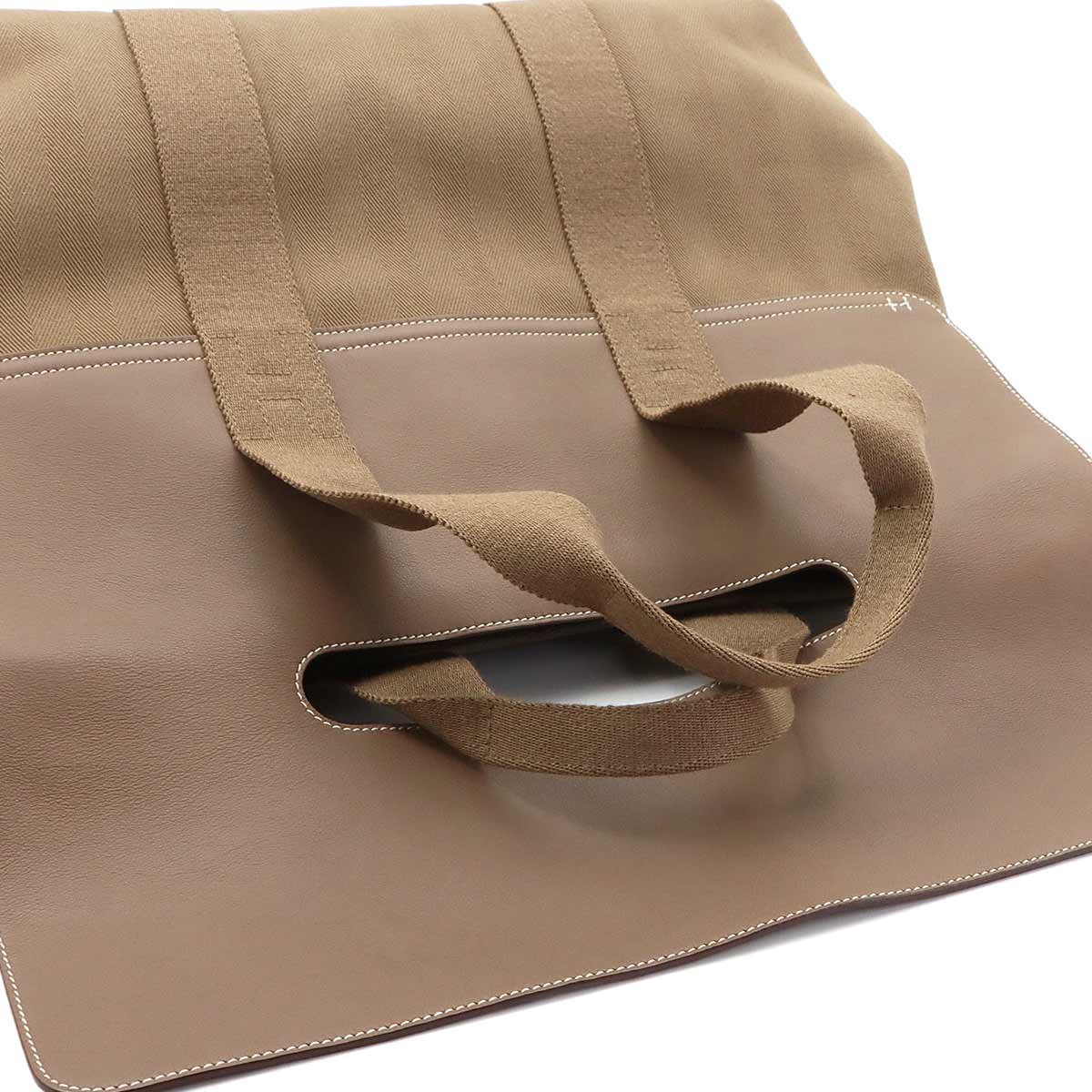 Valparaiso MM Hand Bag Toile Chevron Leather Etoupe Purse