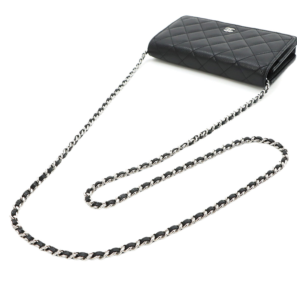 Matelasse Classic Chain Wallet Leather Black AP0250