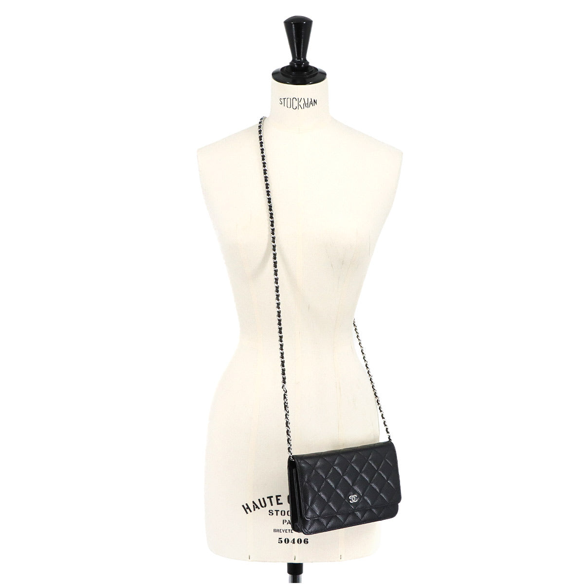 Matelasse Classic Chain Wallet Leather Black AP0250