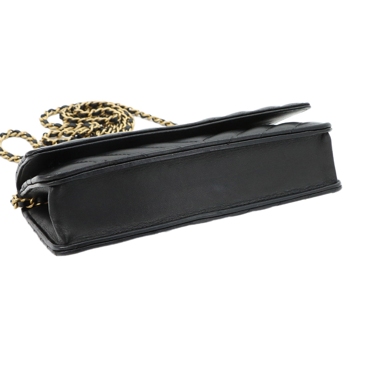 Chevron Chain Wallet Leather Black A33814 V stitch Purse