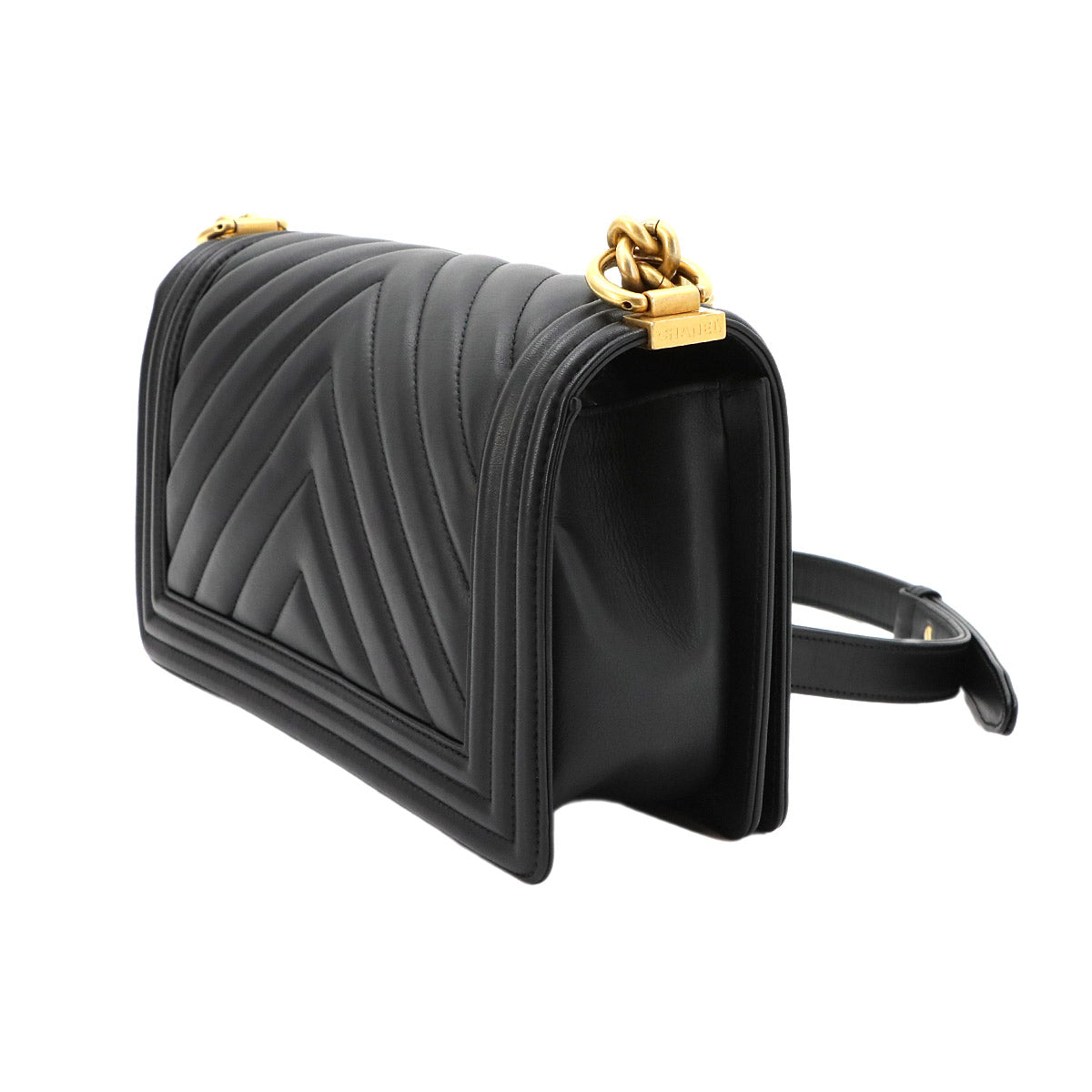 BOY CHANEL Chain Shoulder Bag Leather Black A67086 Chevron