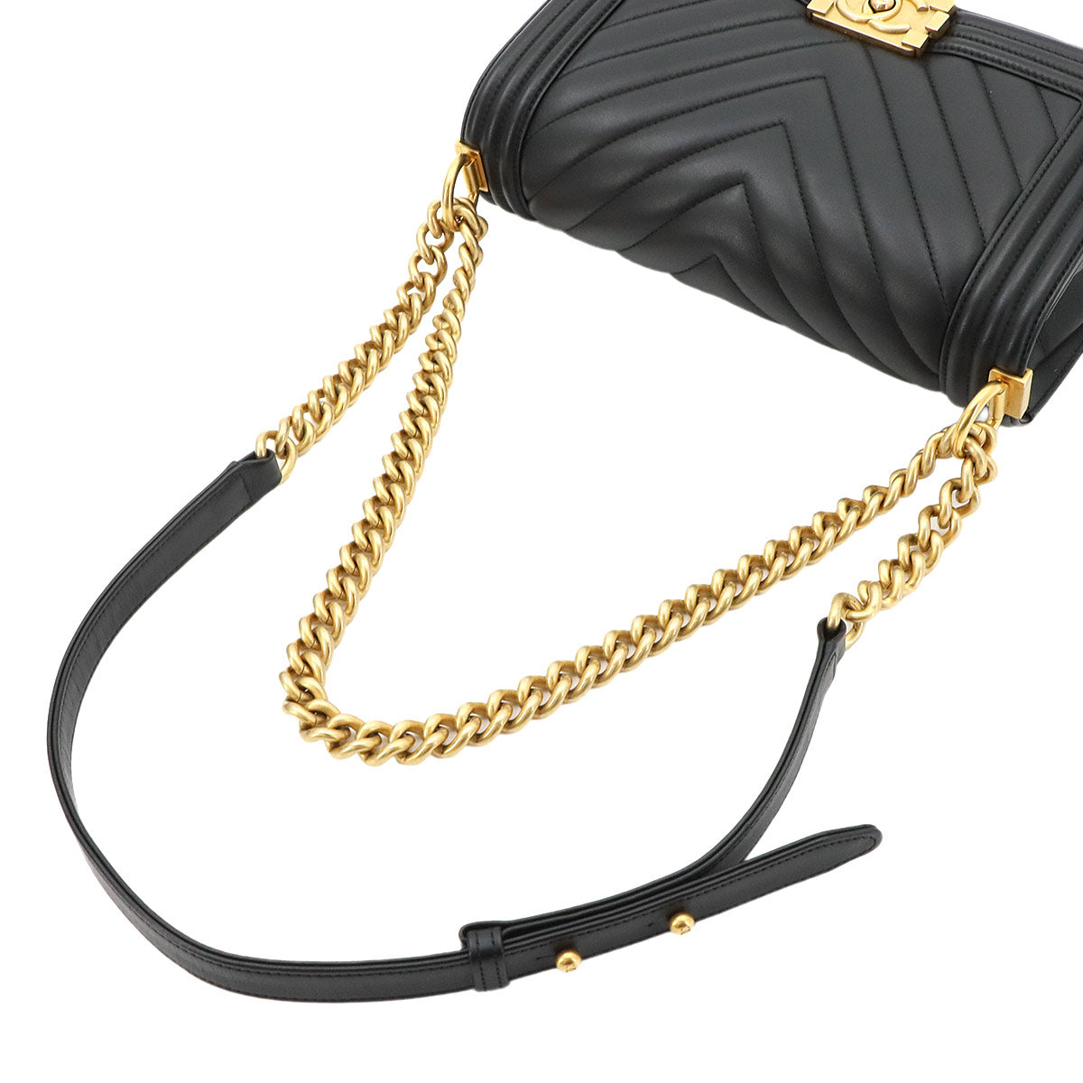 BOY CHANEL Chain Shoulder Bag Leather Black A67086 Chevron