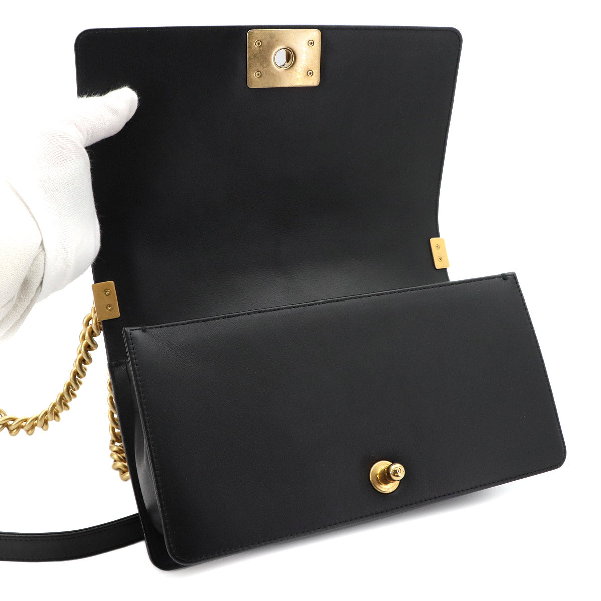 BOY CHANEL Chain Shoulder Bag Leather Black A67086 Chevron