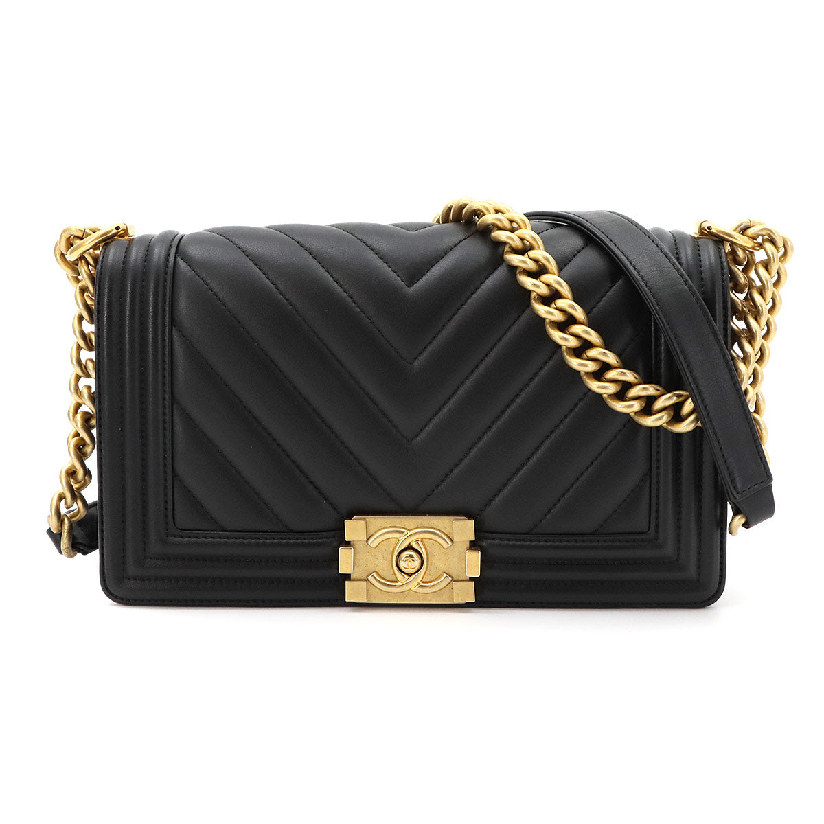 BOY CHANEL Chain Shoulder Bag Leather Black A67086 Chevron