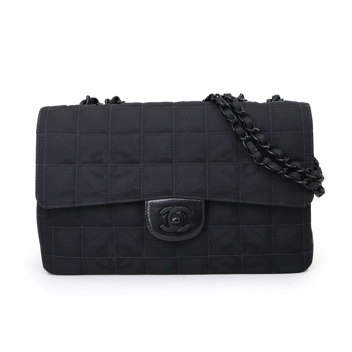 New Travel Line Chain Shoulder Bag Nylon Leather Black A15285