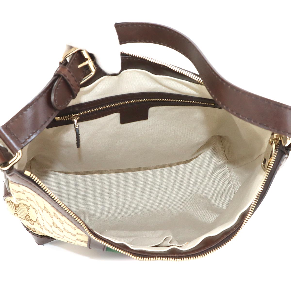 GG Canvas Shoulder Bag Leather Beige Brown 257084 Purse