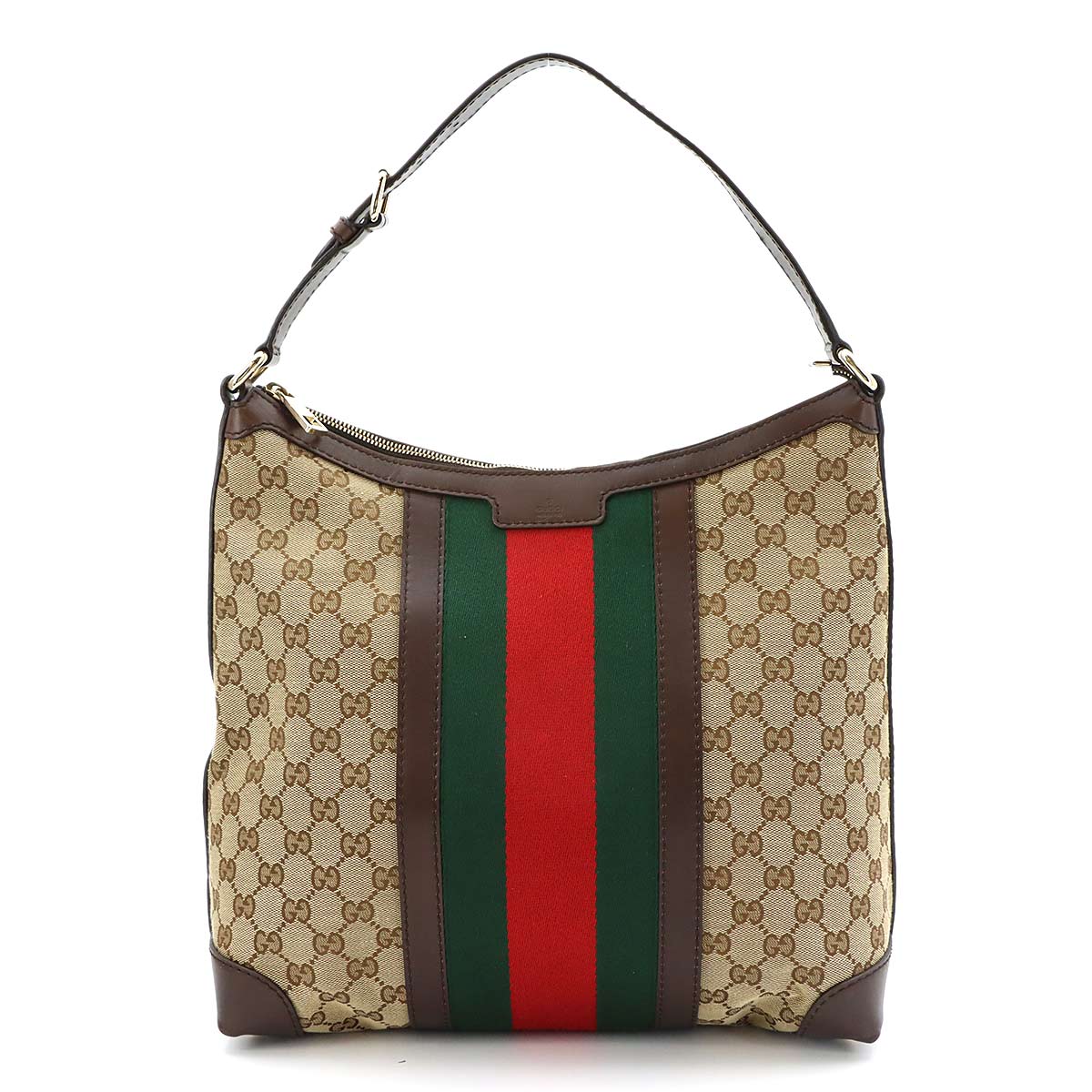 GG Canvas Shoulder Bag Leather Beige Brown 257084 Purse