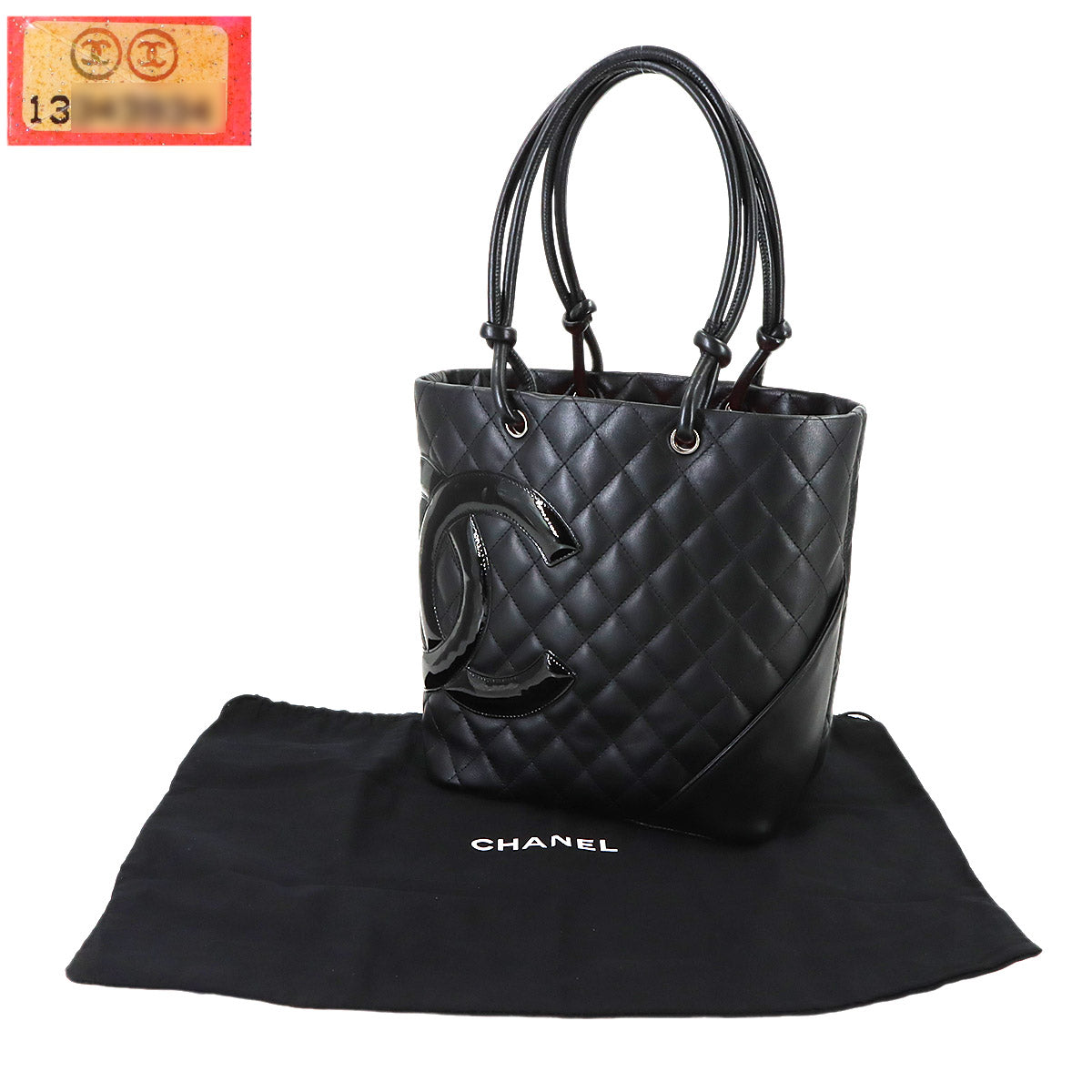 Cambon Line Medium Tote Bag Leather Enamel Black A25167 Purse