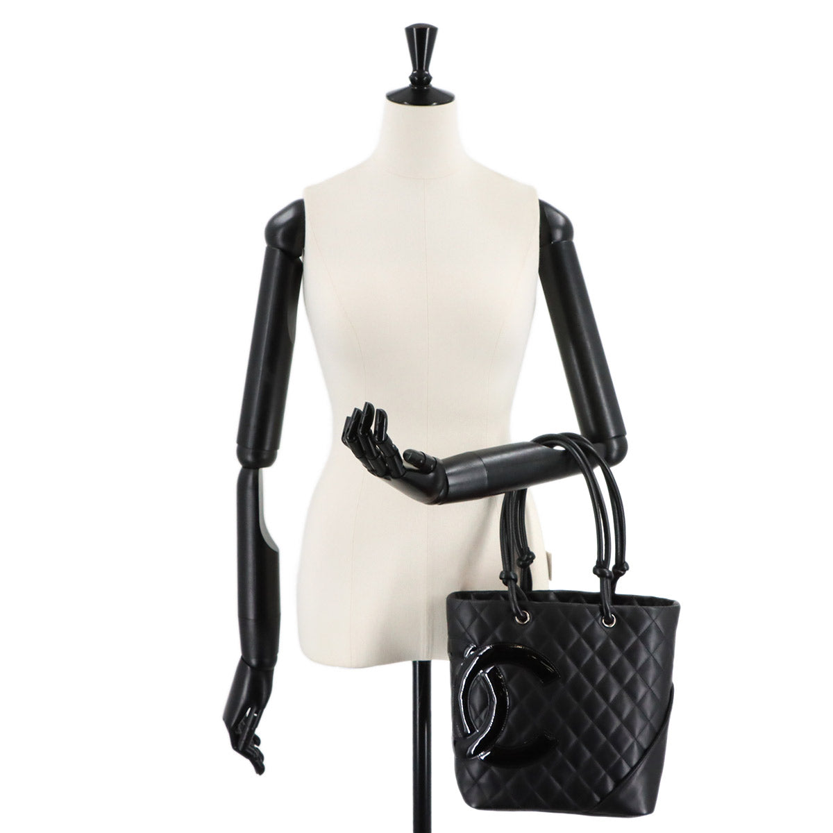 Cambon Line Medium Tote Bag Leather Enamel Black A25167 Purse