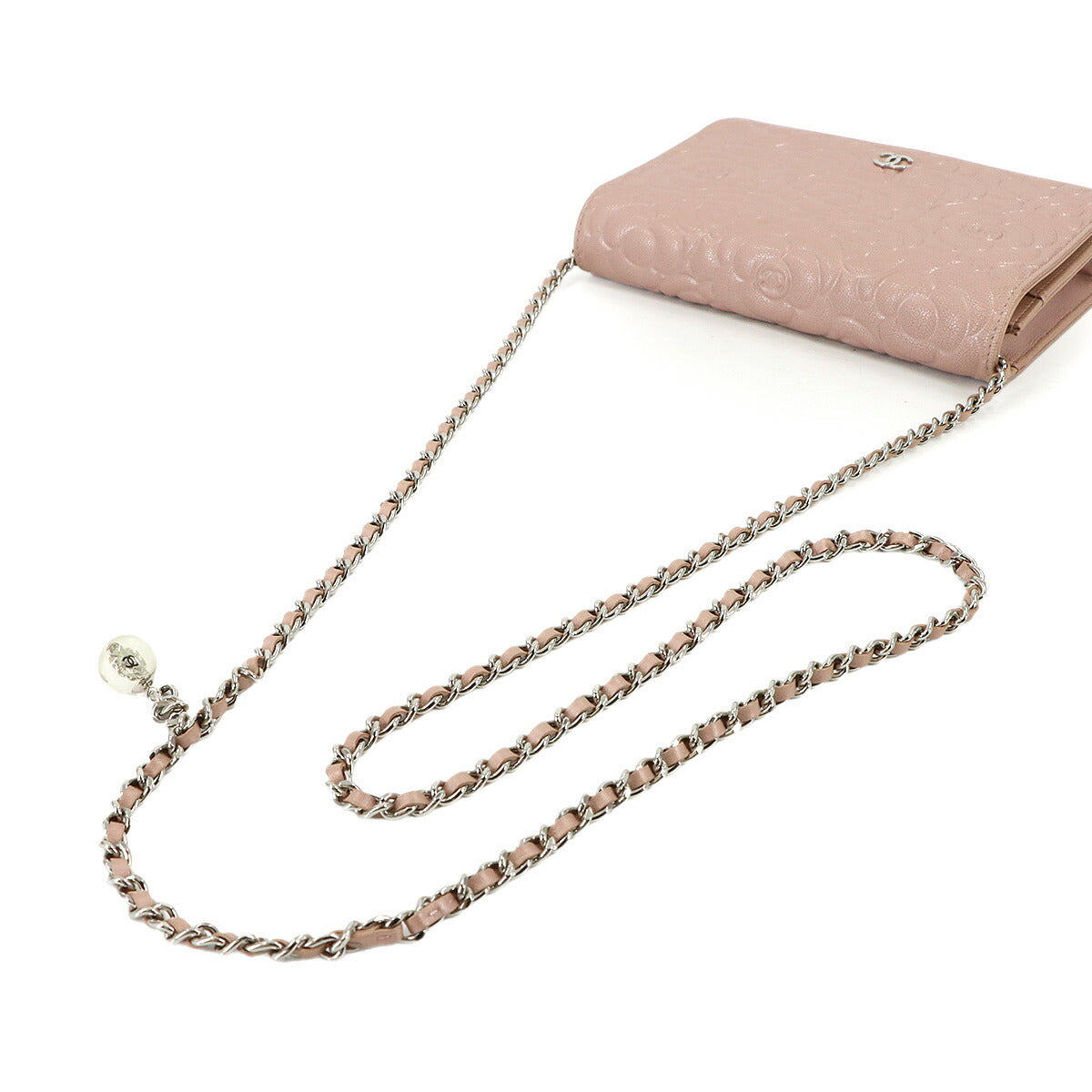 Camellia Chain Wallet Leather Pink A47421 Purse CC Logos