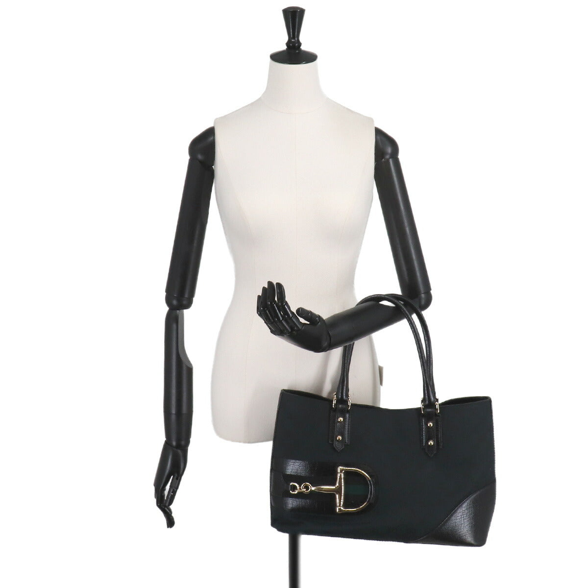 Horsebit Tote Bag GG Canvas Leather Black 137385 Purse