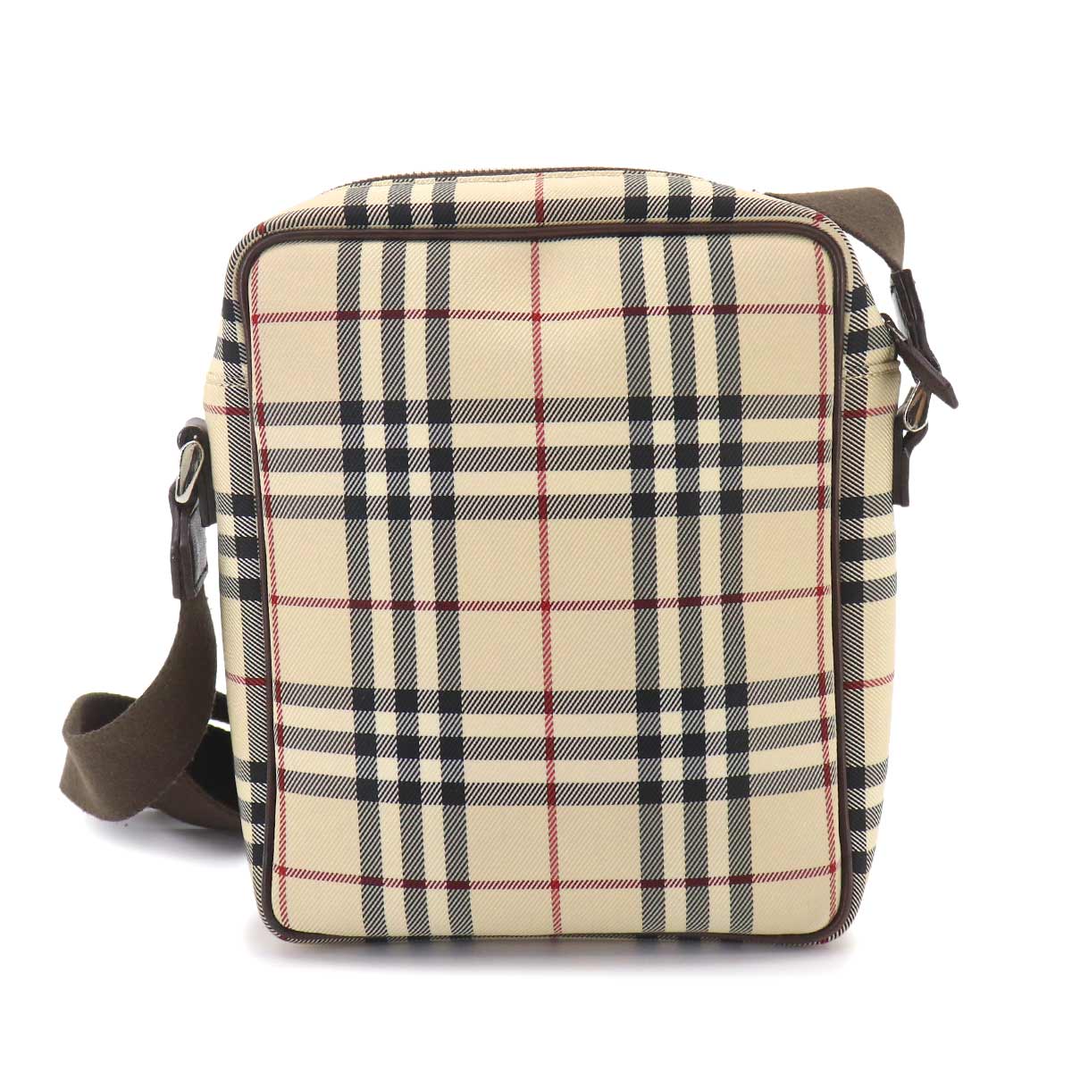 Plaid Shoulder Bag Canvas Leather Beige Brown Purse