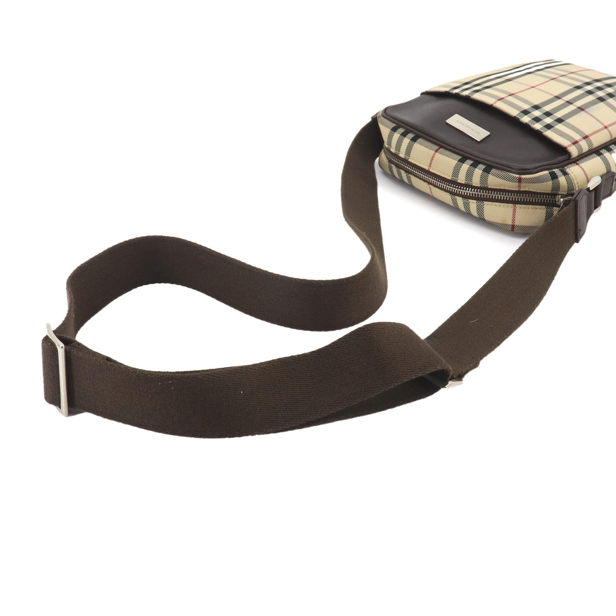 Plaid Shoulder Bag Canvas Leather Beige Brown Purse