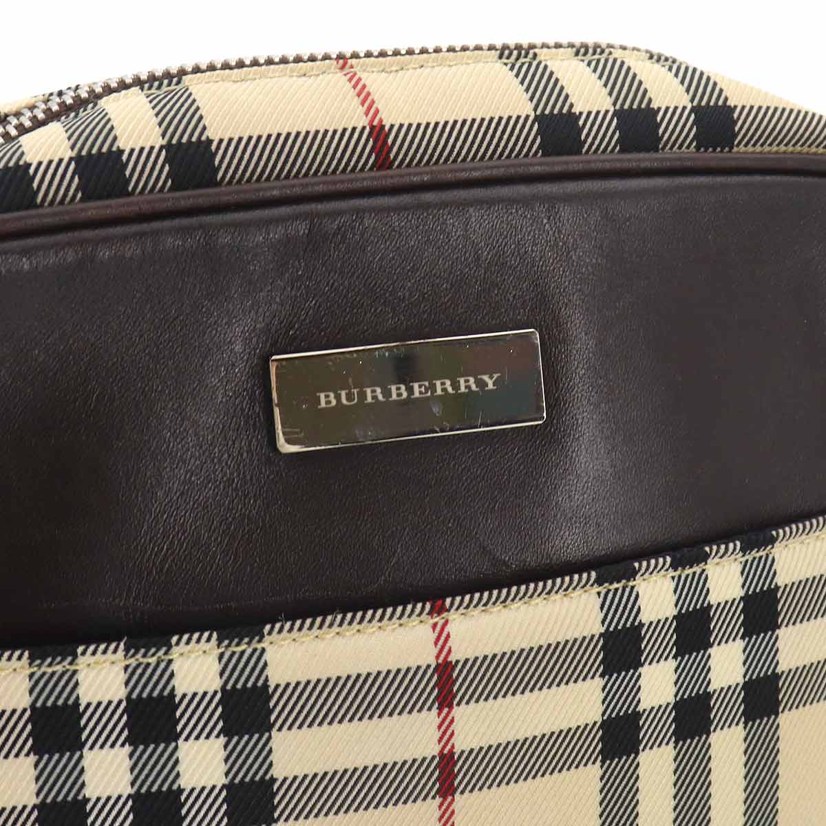 Plaid Shoulder Bag Canvas Leather Beige Brown Purse