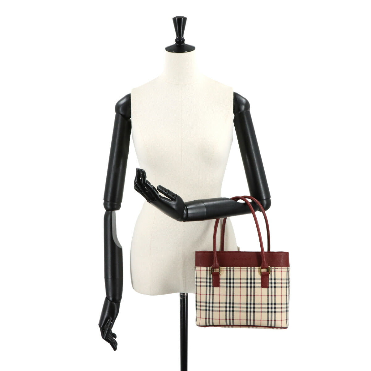 Hand Bag Canvas Leather Beige Bordeaux Purse
