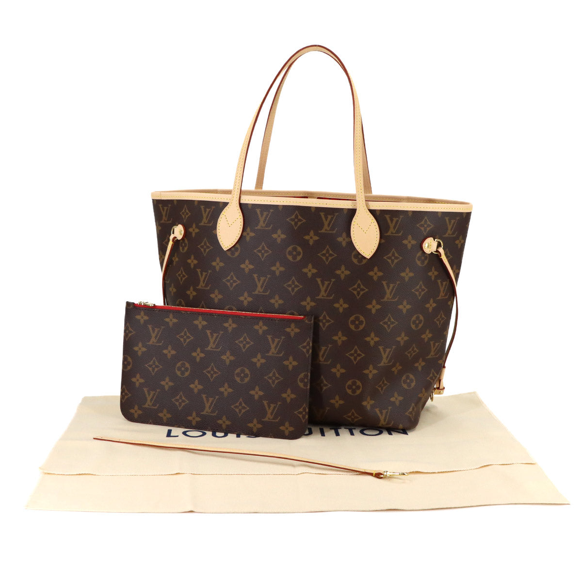 Monogram Neverfull MM Tote Bag Brown Cerise M46987
