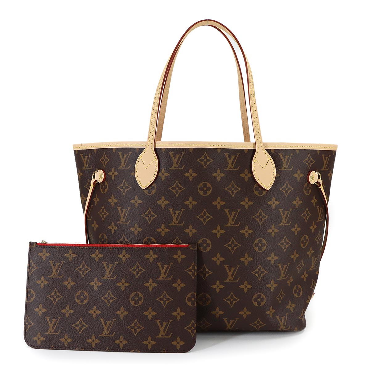 Monogram Neverfull MM Tote Bag Brown Cerise M46987