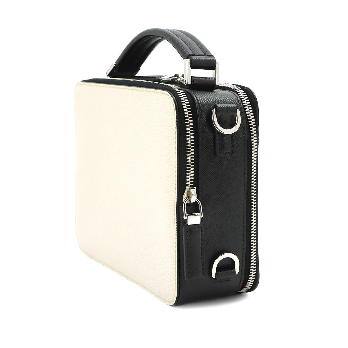 Brique Hand Shoulder Bag Saffiano Leather Talco Nero 2VH069