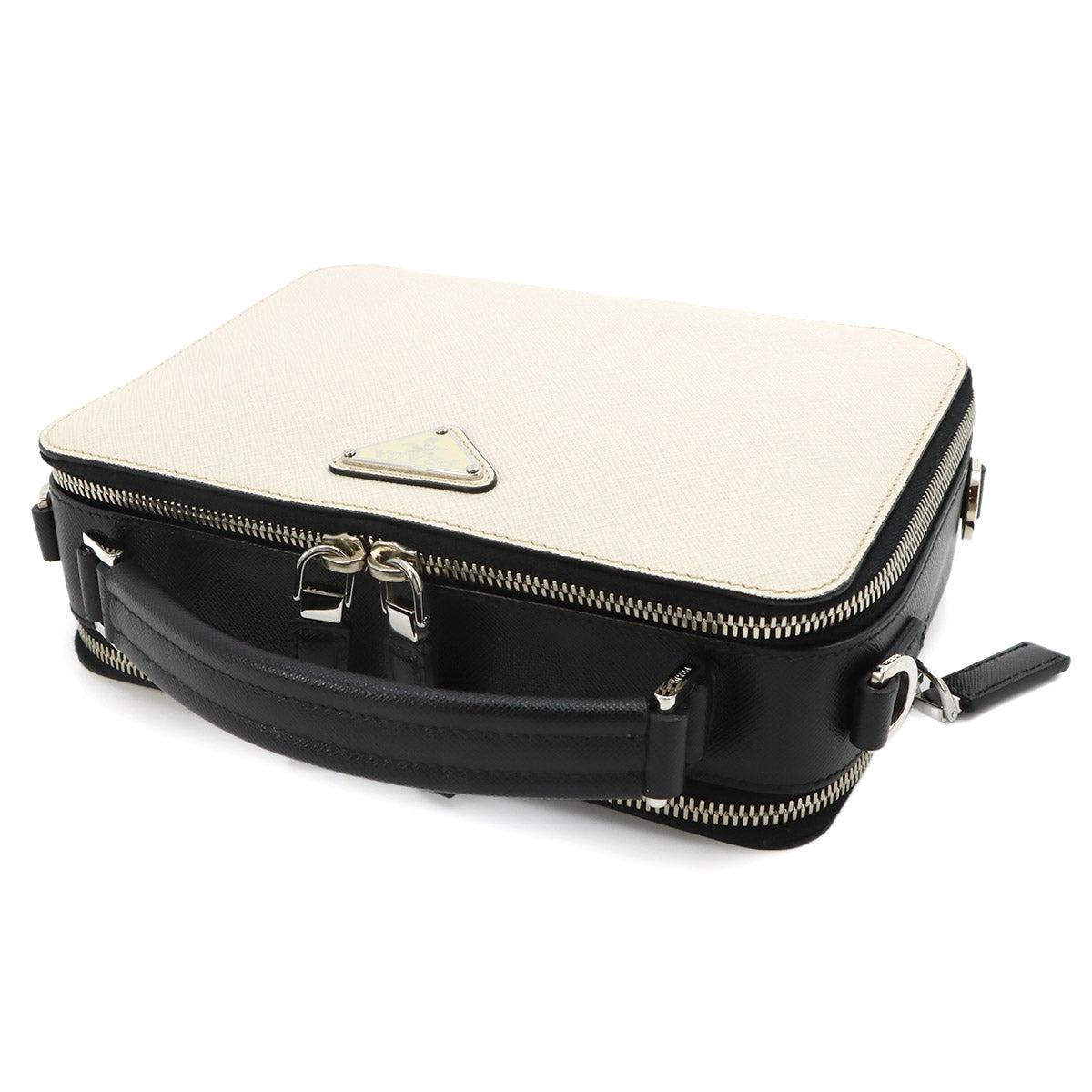 Brique Hand Shoulder Bag Saffiano Leather Talco Nero 2VH069
