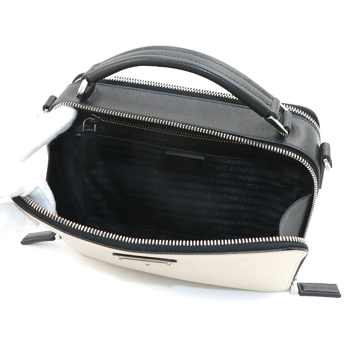 Brique Hand Shoulder Bag Saffiano Leather Talco Nero 2VH069