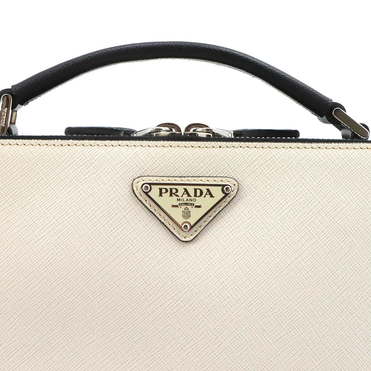 Brique Hand Shoulder Bag Saffiano Leather Talco Nero 2VH069