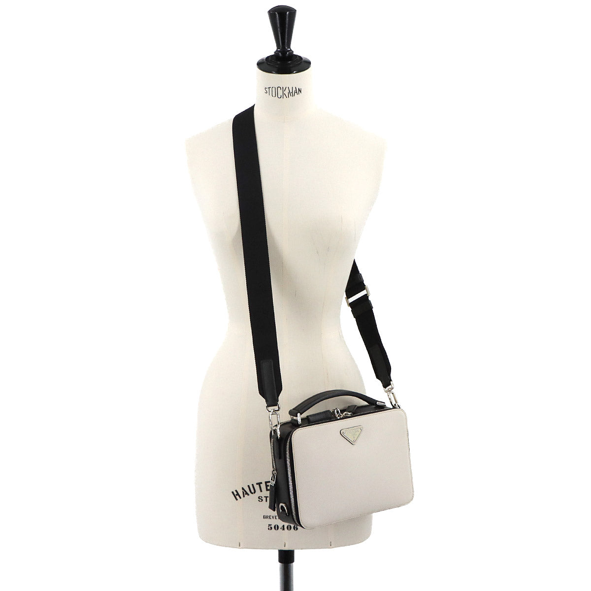 Brique Hand Shoulder Bag Saffiano Leather Talco Nero 2VH069
