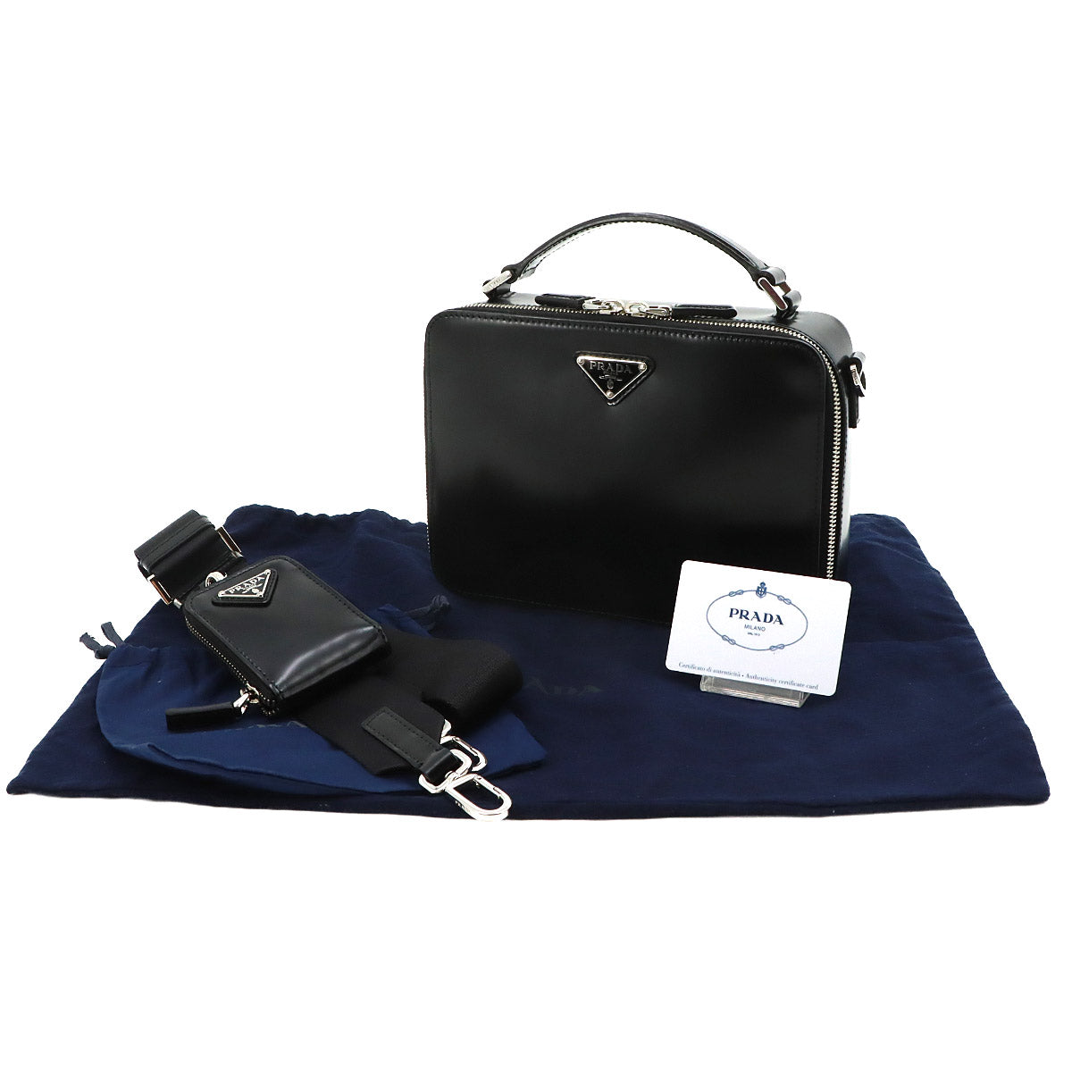 Brique 2way Hand Shoulder Bag Leather Nero Black 2VH069 Purse